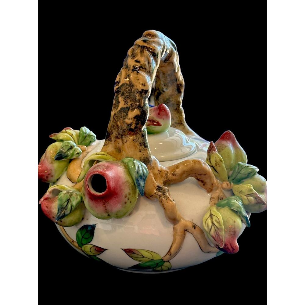 Vintage Hand painted Porcelain Tea Pot With 3D Strawberries And Strawberry Lid